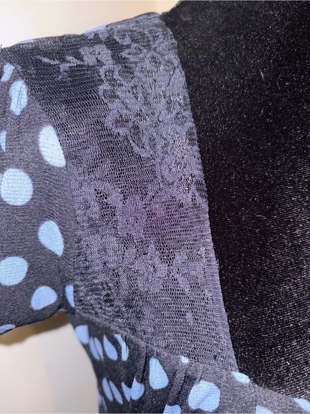INC International Concepts Black Top with Light Blue Polka Dots and Square Neck - Picture 5 of 12